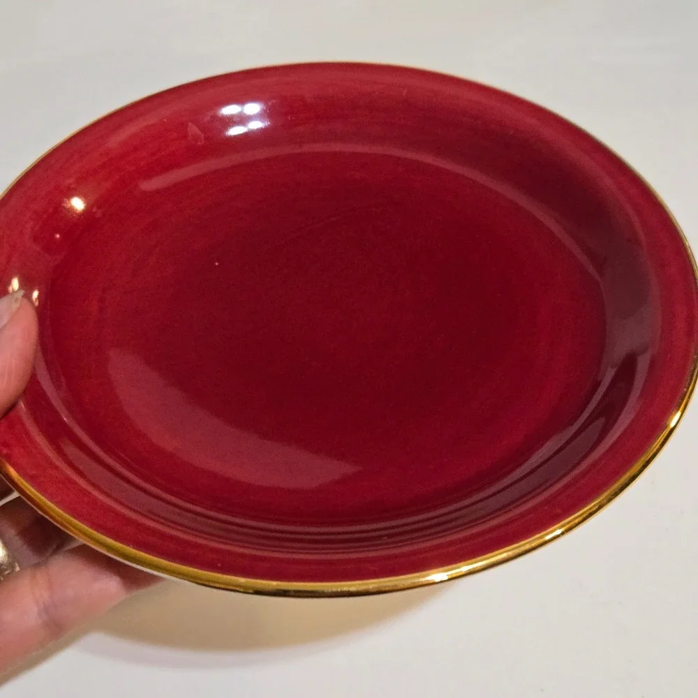 Stavangerflint Dessert Plates Set of 5 Colorful 7in Gold Rim MCM Norway Modern